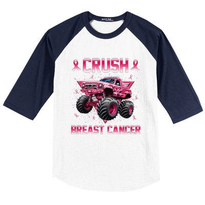 Monster Truck Crush Breast Cancer Awareness Gift Baseball Sleeve Shirt