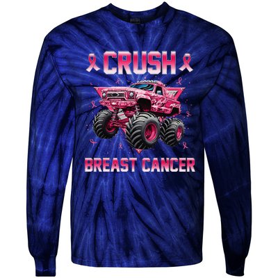 Monster Truck Crush Breast Cancer Awareness Gift Tie-Dye Long Sleeve Shirt