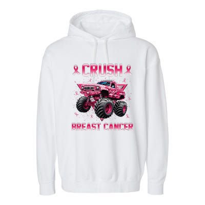 Monster Truck Crush Breast Cancer Awareness Gift Garment-Dyed Fleece Hoodie