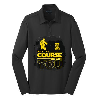 May The Course Be With You Funny Disc Golf Silk Touch Performance Long Sleeve Polo