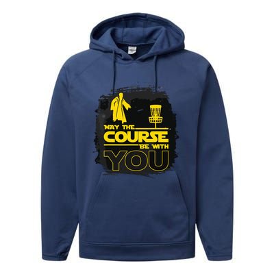 May The Course Be With You Funny Disc Golf Performance Fleece Hoodie