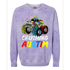 Monster Truck Crushing Austim Shirt Autism Awareness Colorblast Crewneck Sweatshirt