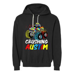 Monster Truck Crushing Austim Shirt Autism Awareness Garment-Dyed Fleece Hoodie