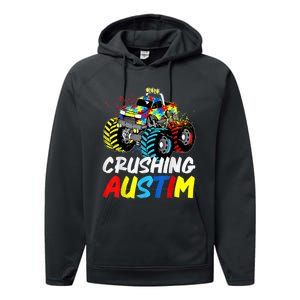 Monster Truck Crushing Austim Shirt Autism Awareness Performance Fleece Hoodie