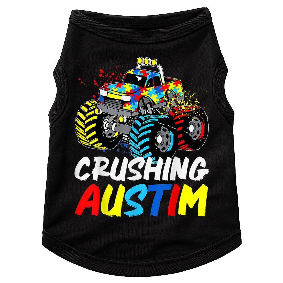 Monster Truck Crushing Austim Shirt Autism Awareness Doggie Tank