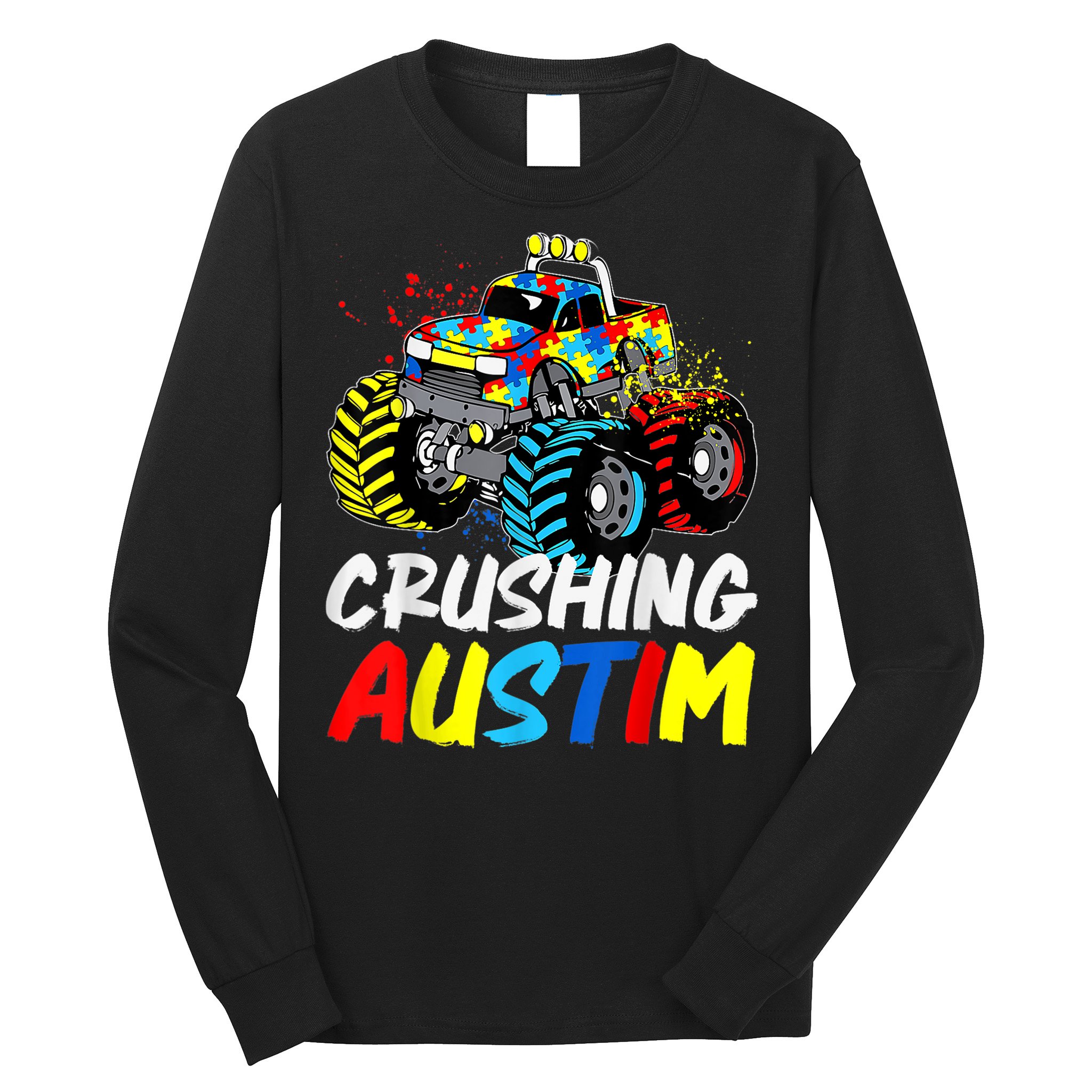 Monster Truck Crushing Austim Shirt Autism Awareness Long Sleeve Shirt