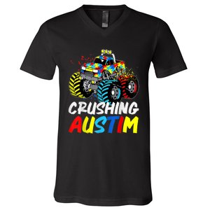 Monster Truck Crushing Austim Shirt Autism Awareness V-Neck T-Shirt