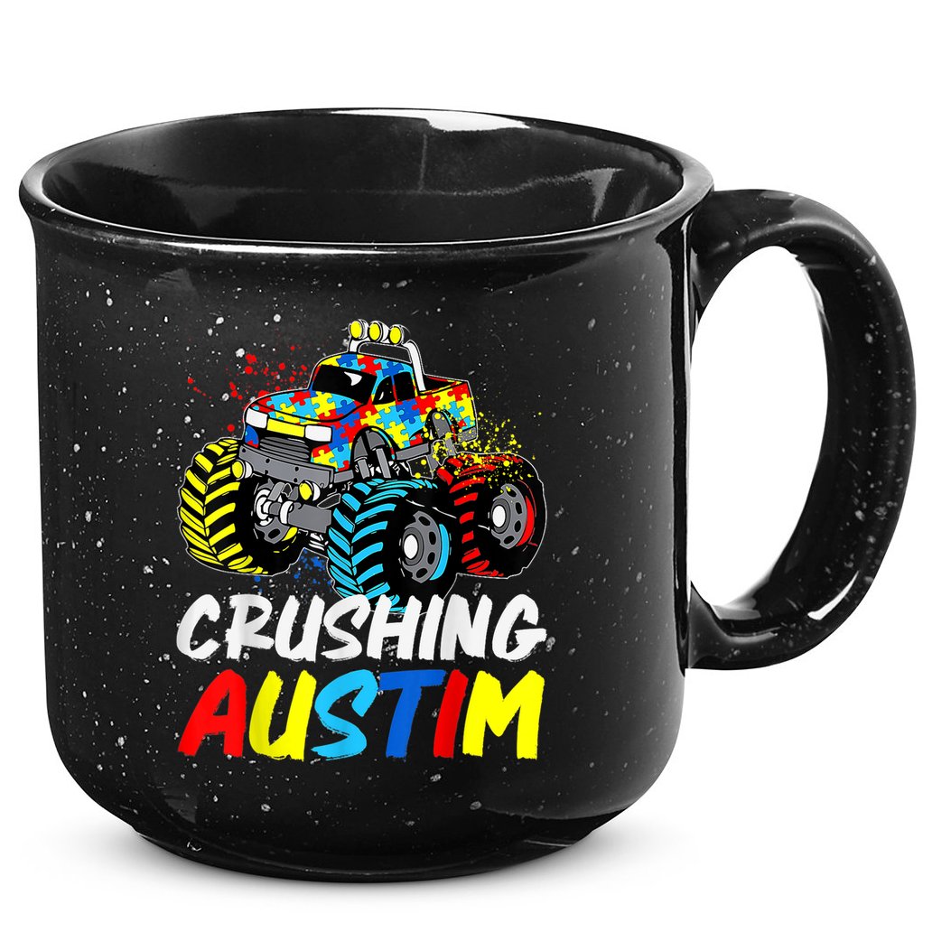 Monster Truck Crushing Austim Shirt Autism Awareness 15oz Campfire Ceramic Mug