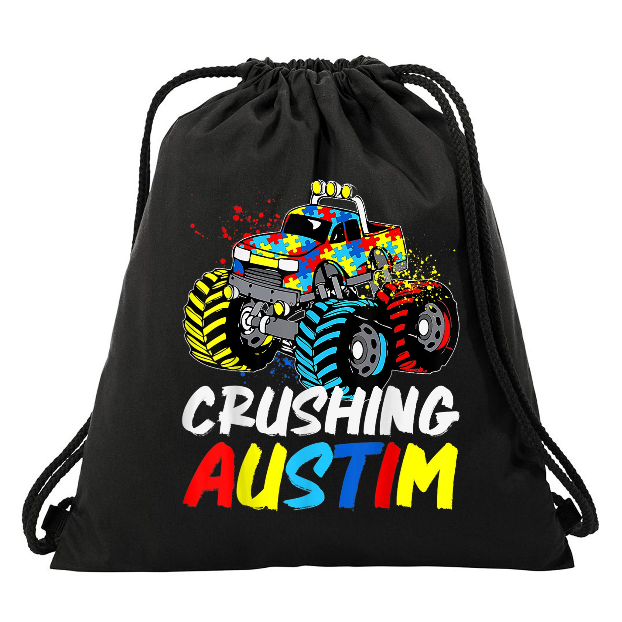 Monster Truck Crushing Austim Shirt Autism Awareness Drawstring Bag
