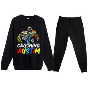 Monster Truck Crushing Austim Shirt Autism Awareness Premium Crewneck Sweatsuit Set