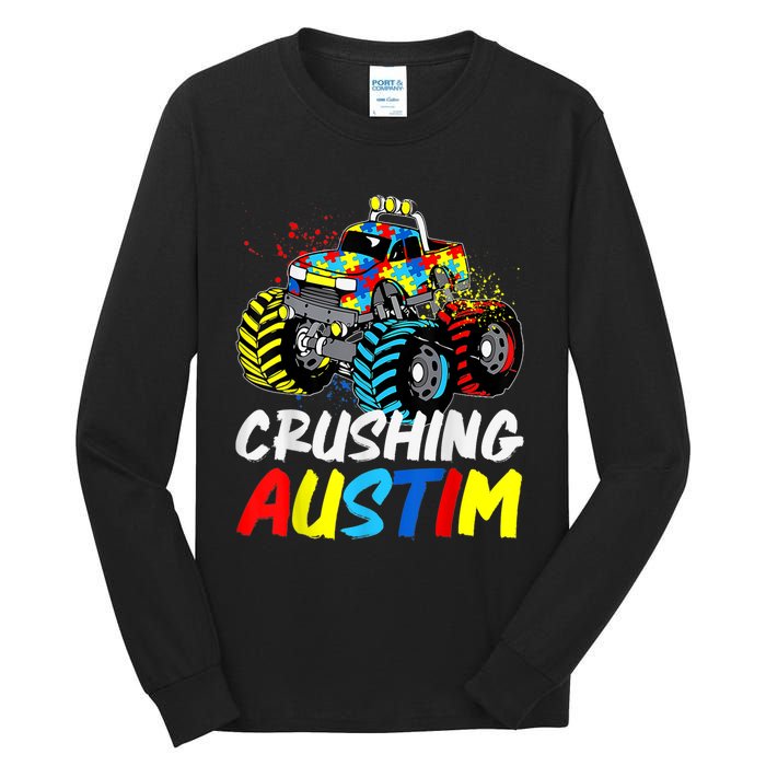 Monster Truck Crushing Austim Shirt Autism Awareness Tall Long Sleeve T-Shirt