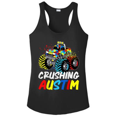 Monster Truck Crushing Austim Shirt Autism Awareness Ladies PosiCharge Competitor Racerback Tank