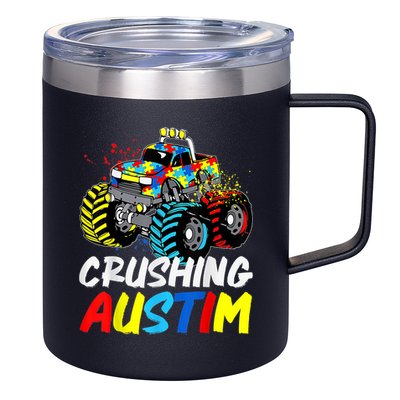 Monster Truck Crushing Austim Shirt Autism Awareness 12oz Stainless Steel Coffee Mug