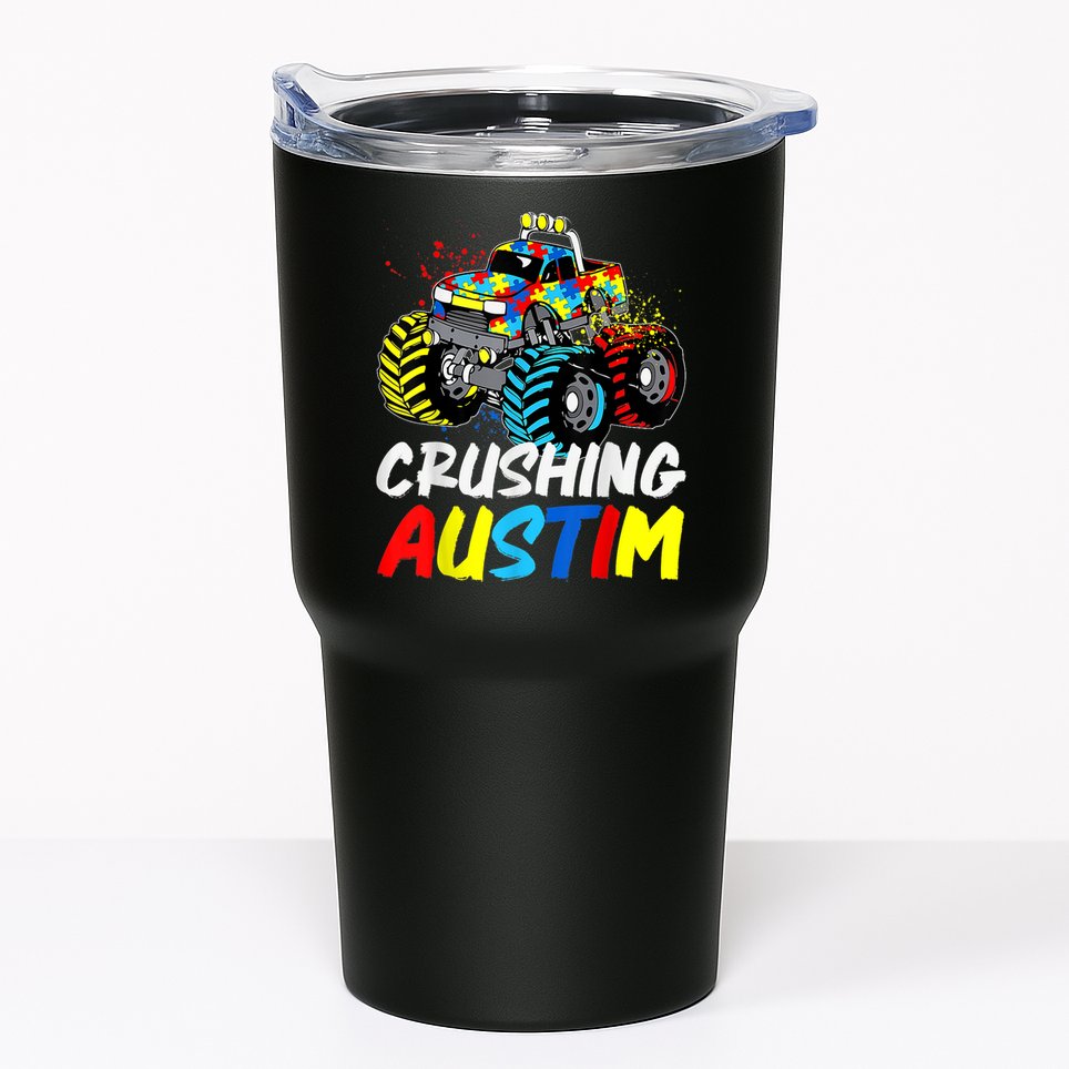 Monster Truck Crushing Austim Shirt Autism Awareness Tumbler