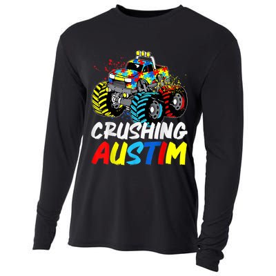 Monster Truck Crushing Austim Shirt Autism Awareness Cooling Performance Long Sleeve Crew