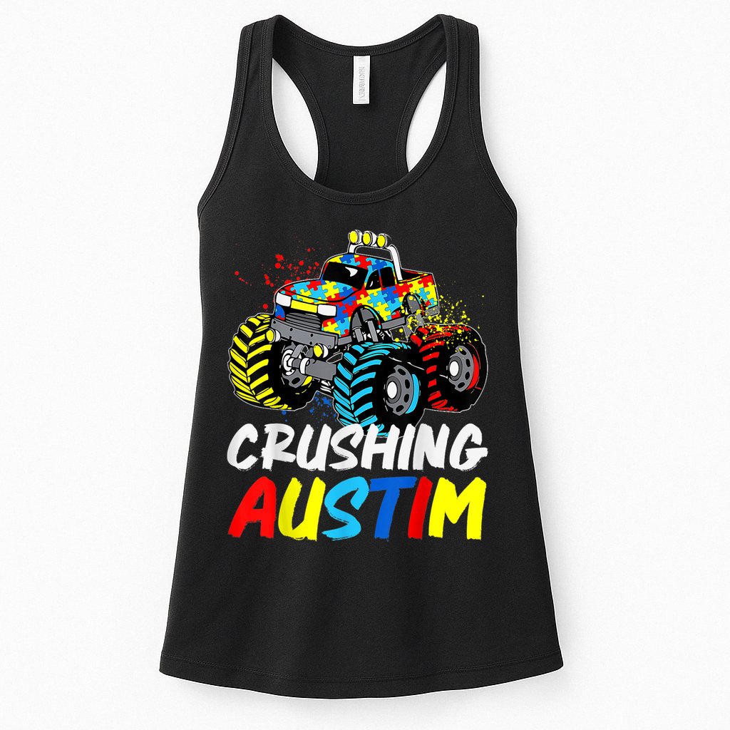 Monster Truck Crushing Austim Shirt Autism Awareness Womens Tank Top