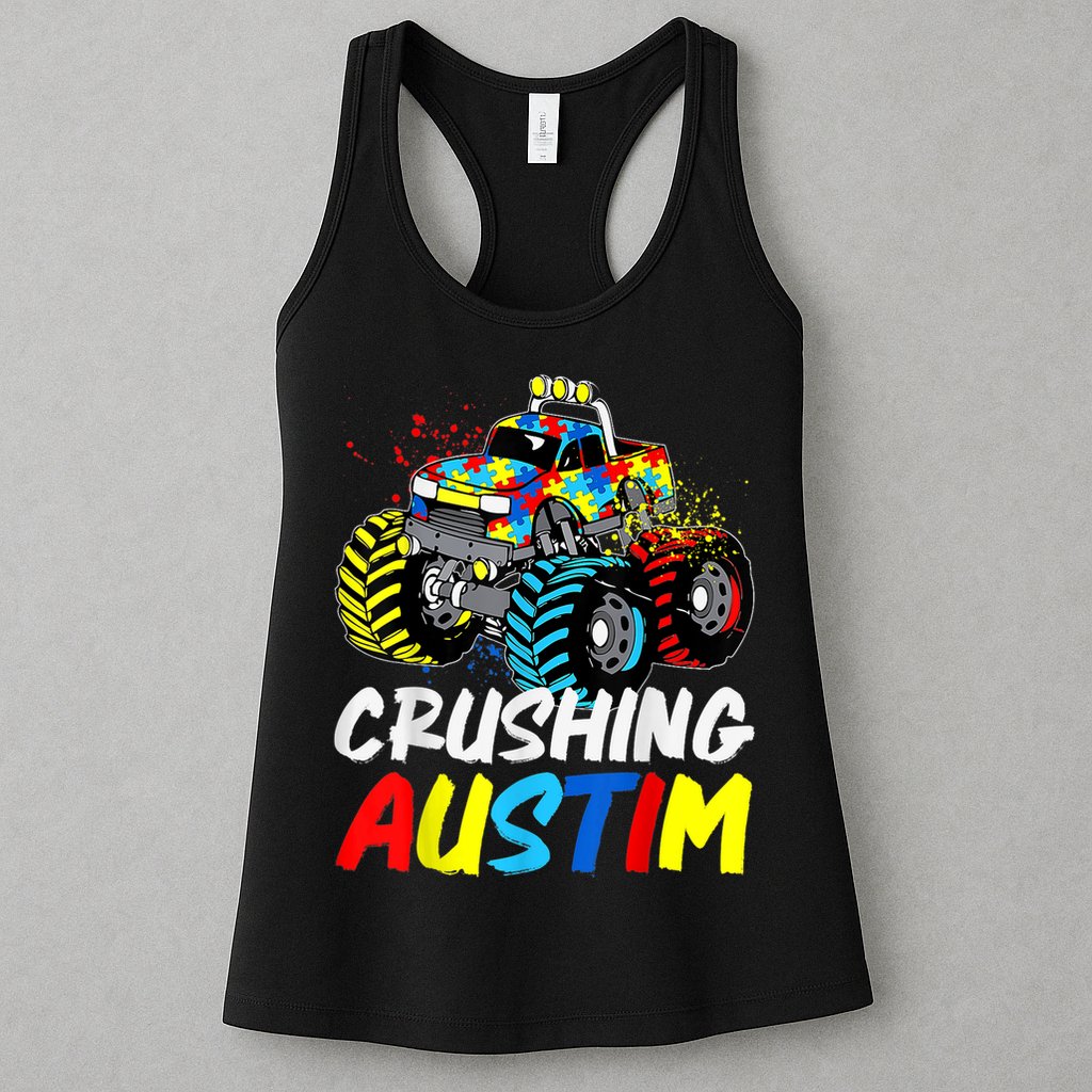 Monster Truck Crushing Austim Shirt Autism Awareness Womens Tank Top