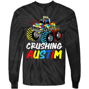 Monster Truck Crushing Austim Shirt Autism Awareness Tie-Dye Long Sleeve Shirt