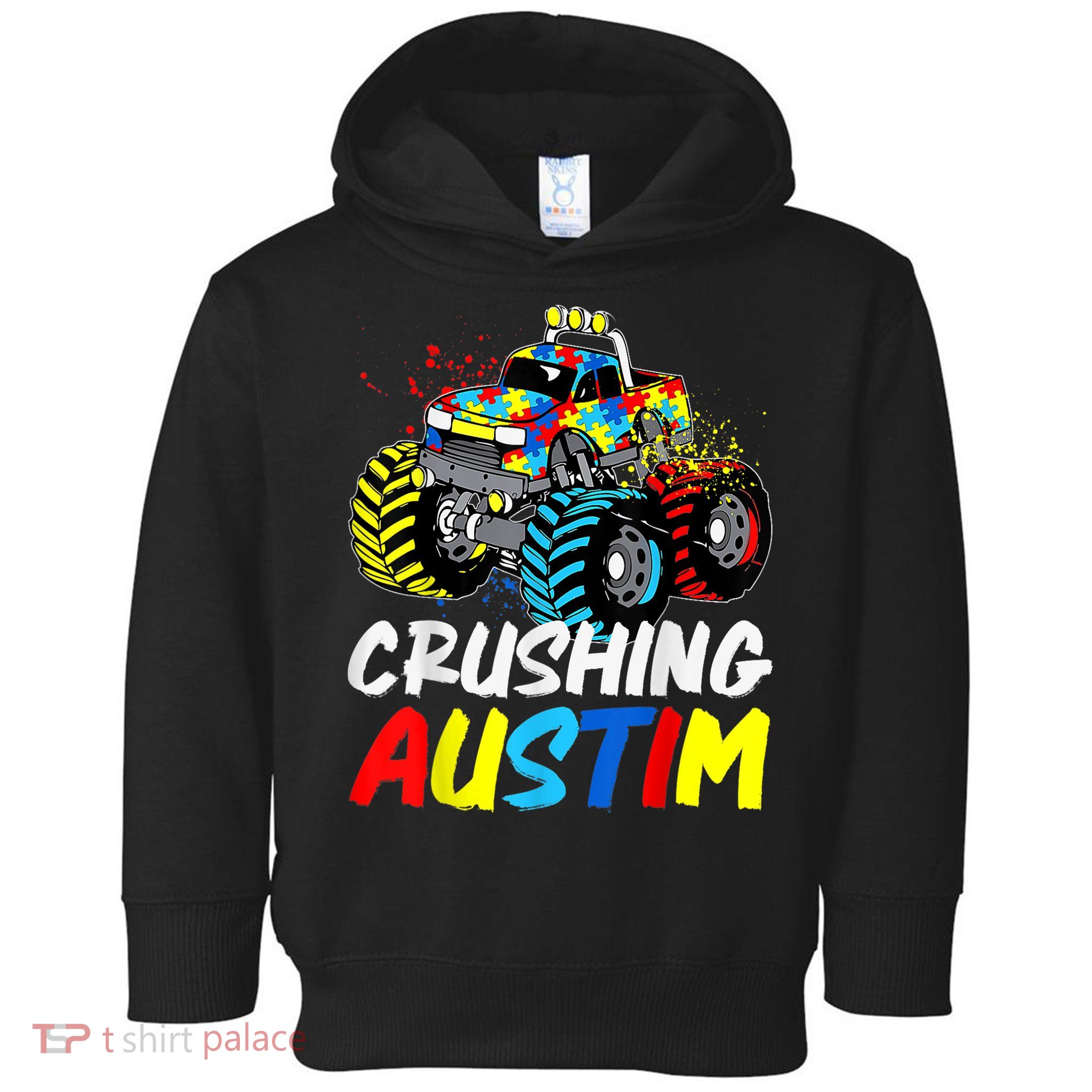 Monster Truck Crushing Austim Shirt Autism Awareness Toddler Hoodie