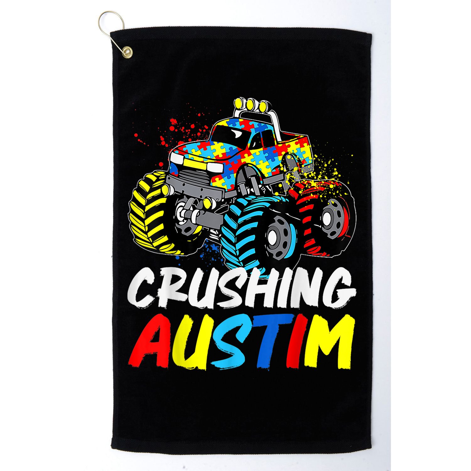 Monster Truck Crushing Austim Shirt Autism Awareness Golf Towel