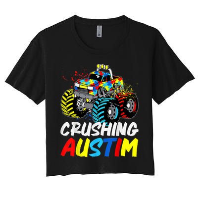 Monster Truck Crushing Austim Shirt Autism Awareness Crop Top