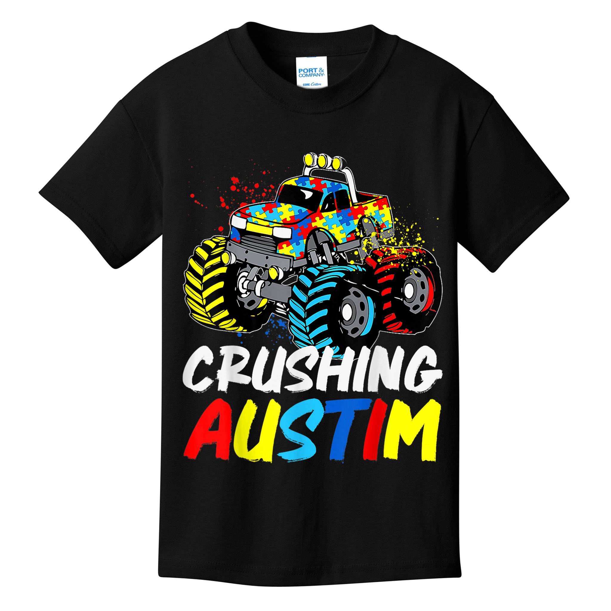 Monster Truck Crushing Austim Shirt Autism Awareness Kids T-Shirt