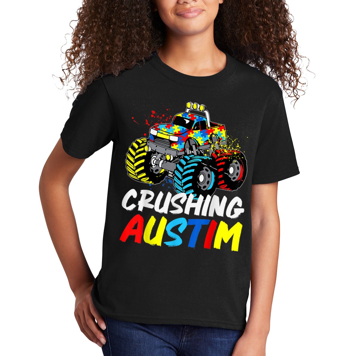 Monster Truck Crushing Austim Shirt Autism Awareness Kids T-Shirt