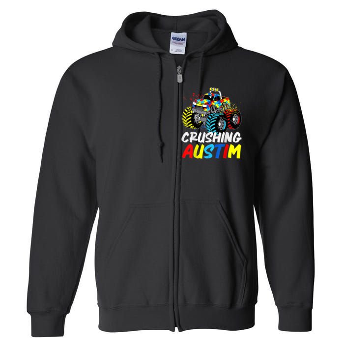 Monster Truck Crushing Austim Shirt Autism Awareness Full Zip Hoodie