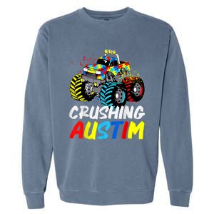 Monster Truck Crushing Austim Shirt Autism Awareness Garment-Dyed Sweatshirt