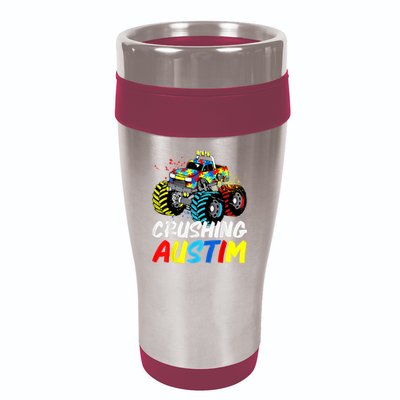 Monster Truck Crushing Austim Shirt Autism Awareness 16oz Travel Tumbler