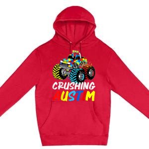 Monster Truck Crushing Austim Shirt Autism Awareness Premium Pullover Hoodie