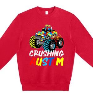 Monster Truck Crushing Austim Shirt Autism Awareness Premium Crewneck Sweatshirt