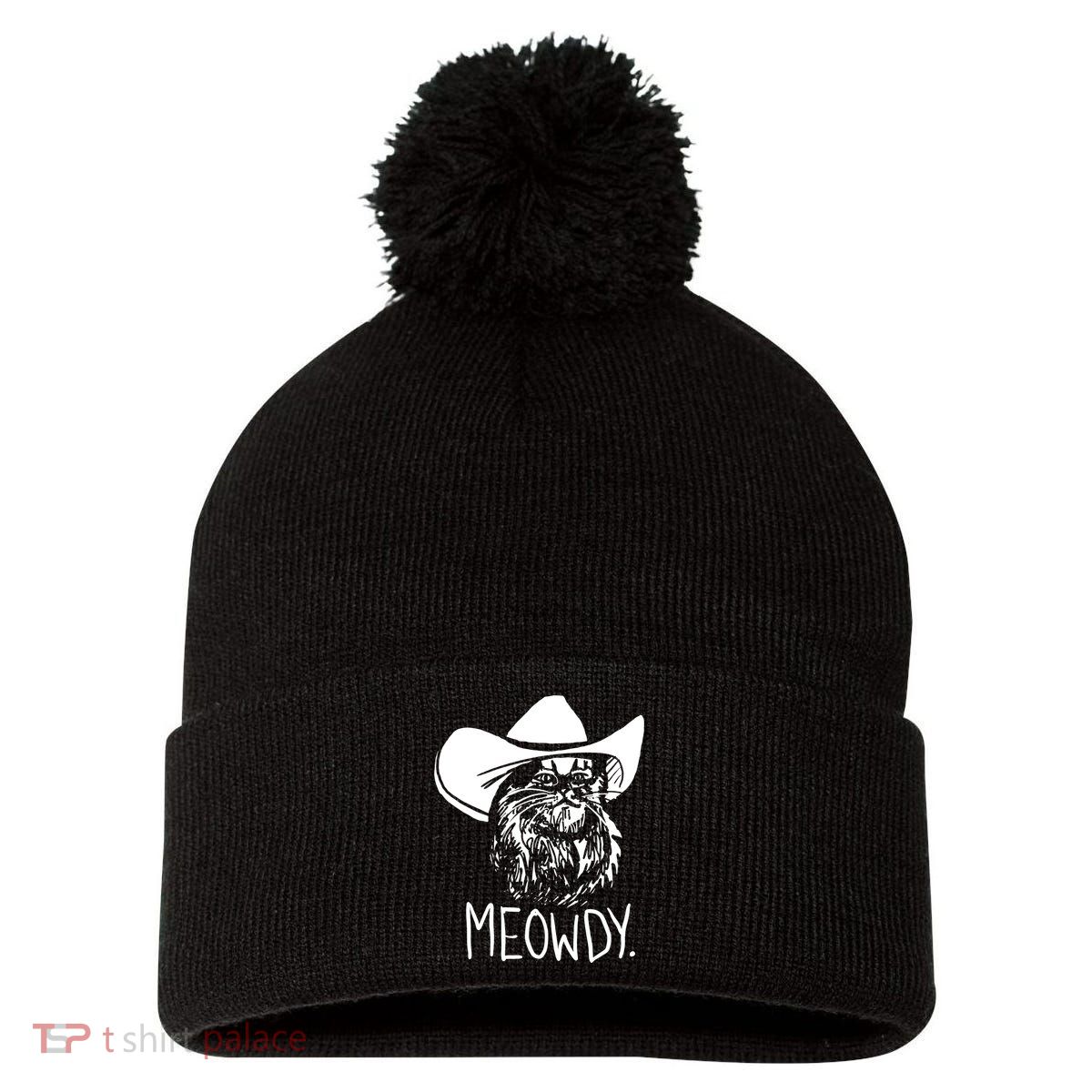 Meowdy Texas Cat Meme TShirt Pom Pom 12in Knit Beanie