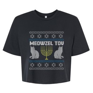 Meowzel Tov Cat Hanukkah Ugly Sweater Gifts For Cat Lovers Bella+Canvas Jersey Crop Tee