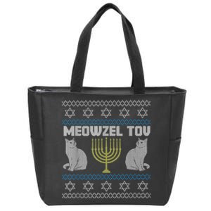 Meowzel Tov Cat Hanukkah Ugly Sweater Gifts For Cat Lovers Zip Tote Bag