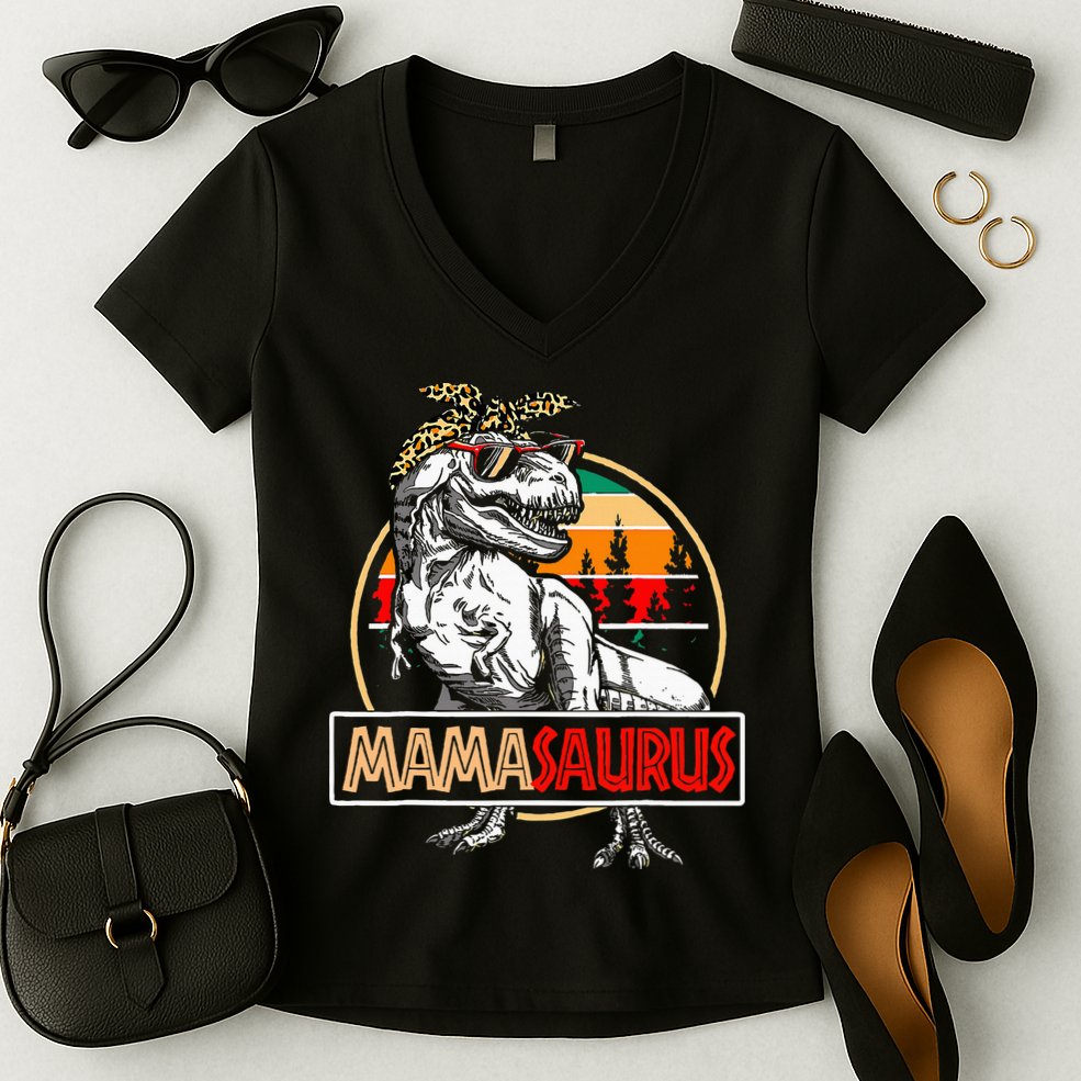 Mamasaurus Trex Dinosaur Mama Gifts For Mom Mothers Day Women's V-Neck T-Shirt