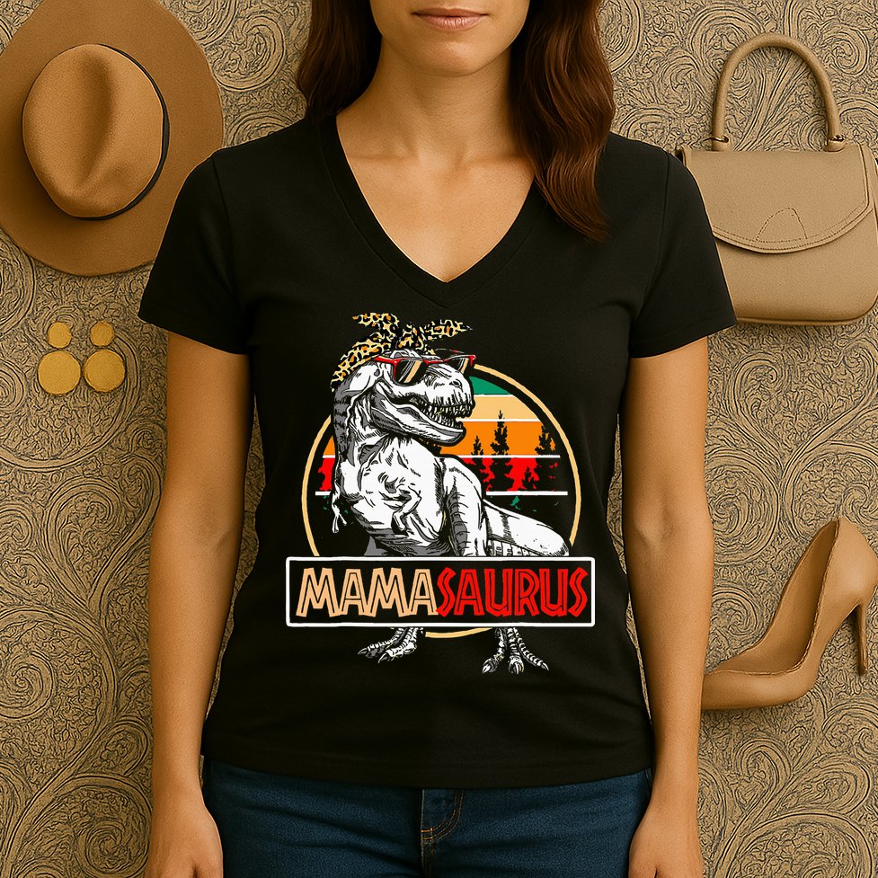 Mamasaurus Trex Dinosaur Mama Gifts For Mom Mothers Day Women's V-Neck T-Shirt