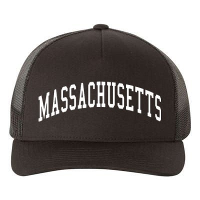 Massachusetts Throwback Design Print Classic Yupoong Adult 5-Panel Trucker Hat