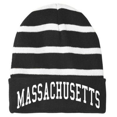 Massachusetts Throwback Design Print Classic Striped Beanie with Solid Band