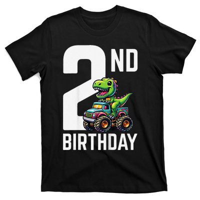 Monster Truck Dinosaur 2nd Birthday Theme Party 2 Year Old T-Shirt