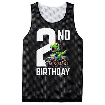 Monster Truck Dinosaur 2nd Birthday Theme Party 2 Year Old Mesh Reversible Basketball Jersey Tank