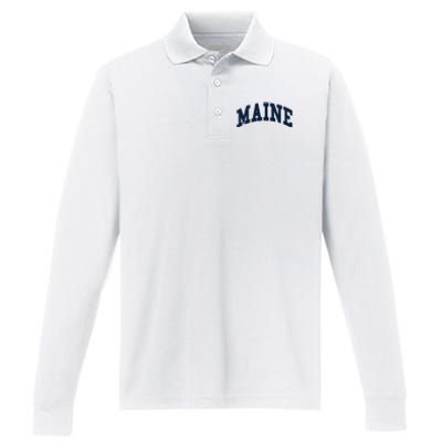 Maine Throwback Design Classic Performance Long Sleeve Polo