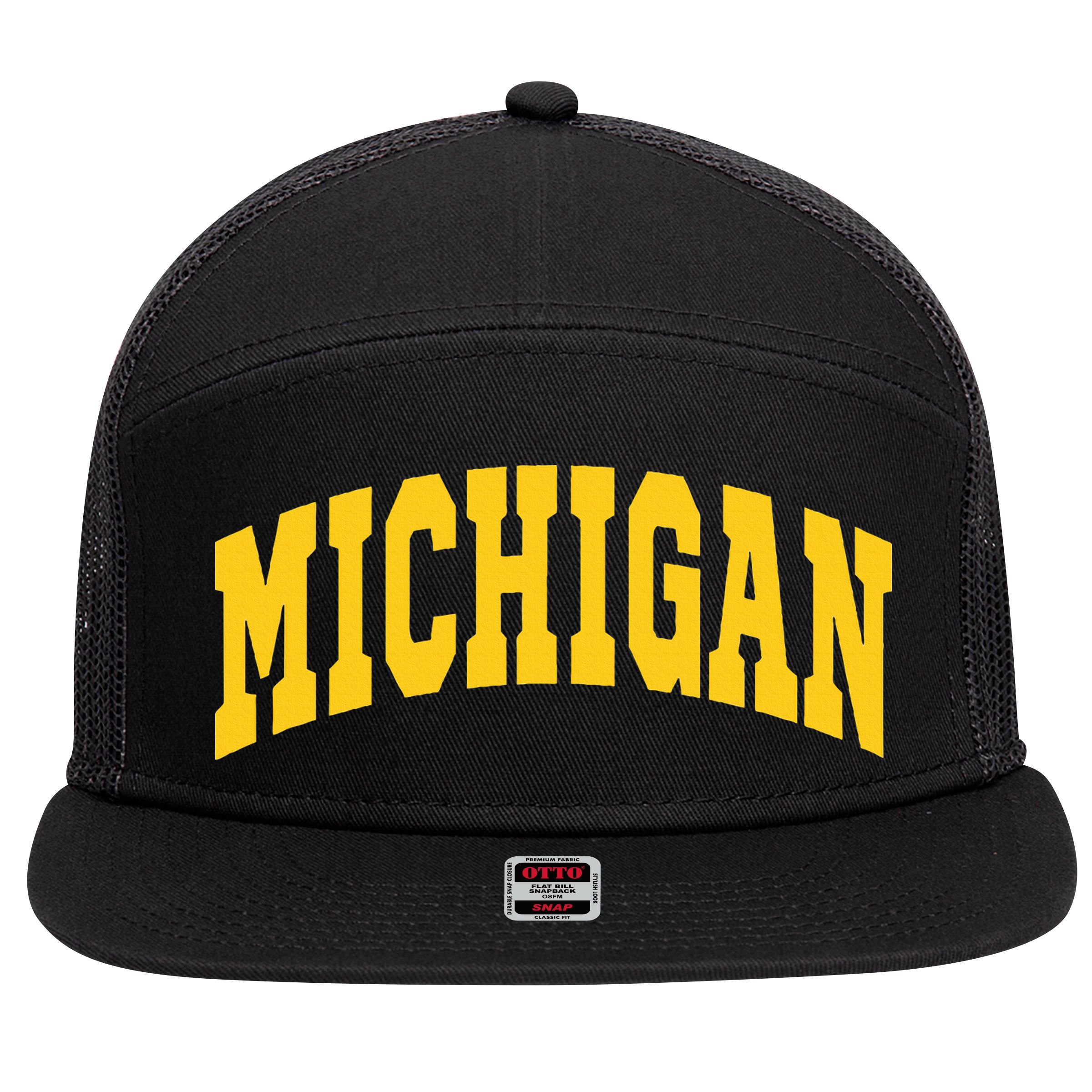 Michigan Throwback Design Classic 7 Panel Mesh Trucker Snapback Hat