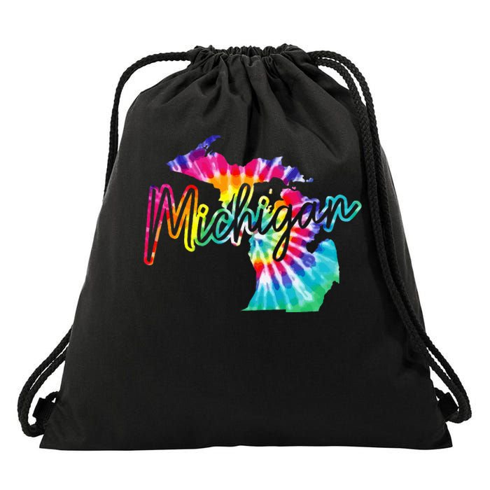 Michigan Tie Dye State Map Pride Hippie Vintage Retro Drawstring Bag