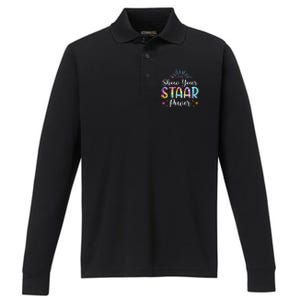 Motivational Testing Day Teacher Show Your STAAR Power Performance Long Sleeve Polo