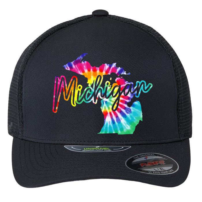 Michigan Tie Dye State Map Pride Hippie Vintage Retro Flexfit Unipanel Trucker Cap