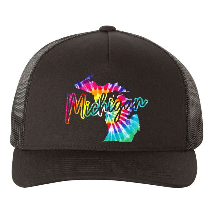 Michigan Tie Dye State Map Pride Hippie Vintage Retro Yupoong Adult 5-Panel Trucker Hat