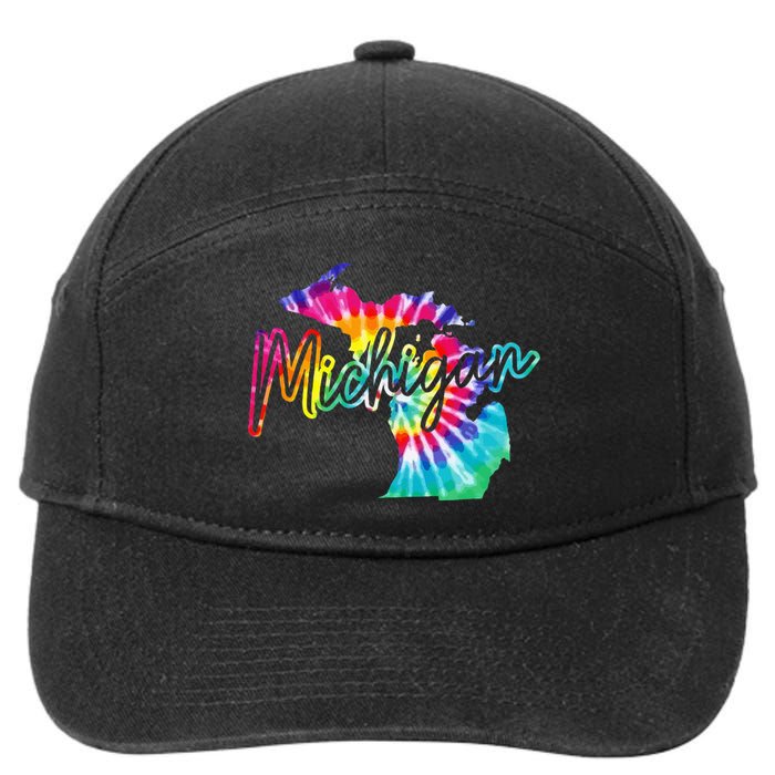 Michigan Tie Dye State Map Pride Hippie Vintage Retro 7-Panel Snapback Hat