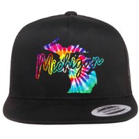 Michigan Tie Dye State Map Pride Hippie Vintage Retro Flat Bill Trucker Hat