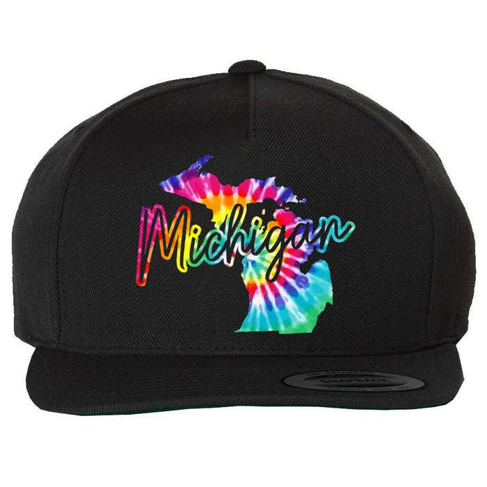 Michigan Tie Dye State Map Pride Hippie Vintage Retro Wool Snapback Cap